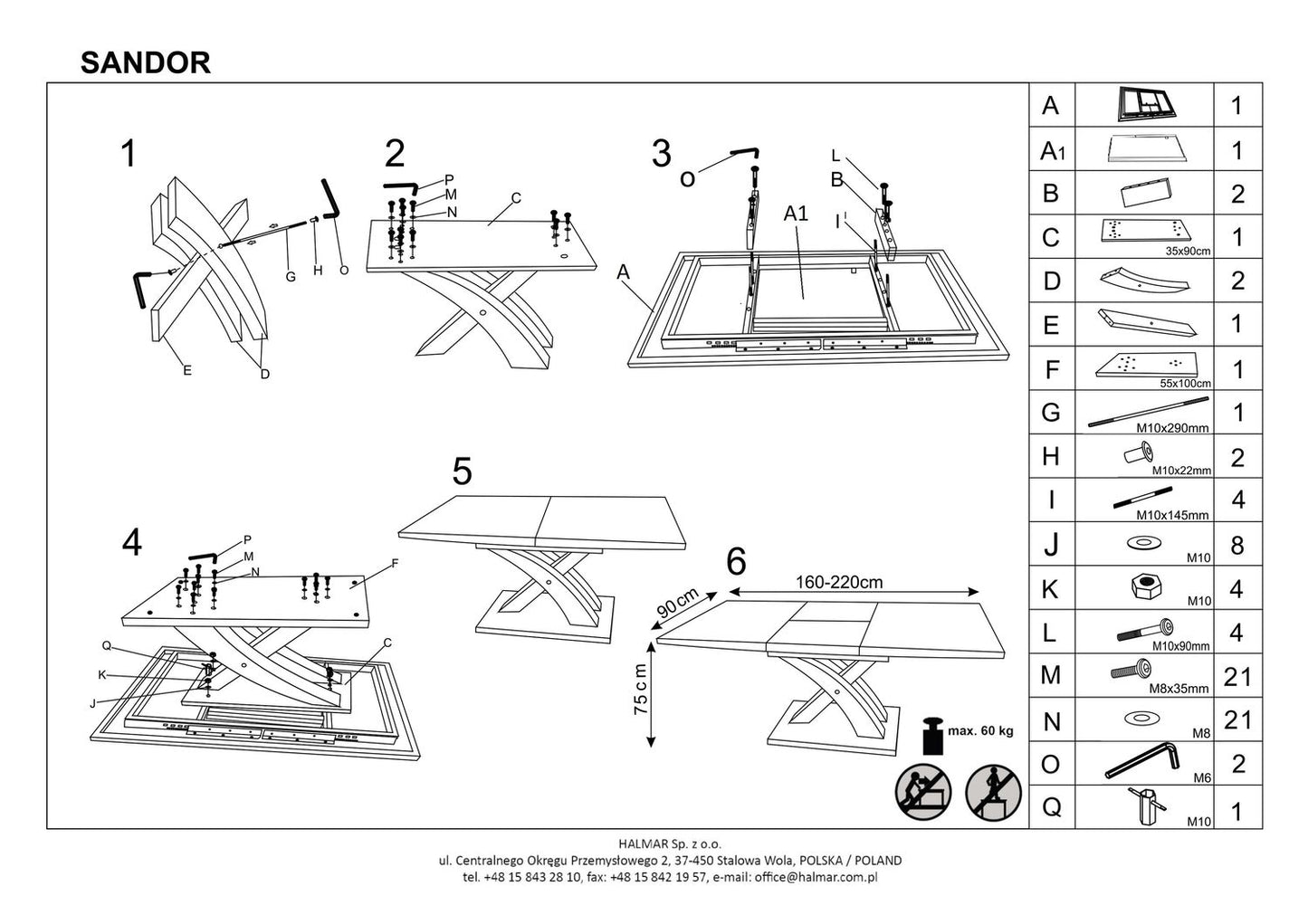 Kitchen Table Sandor 3 | size: Length: 90cm, Width: 220cm, Height: 75cm | color: Black/Oak | image: 3 | variant: 1011301