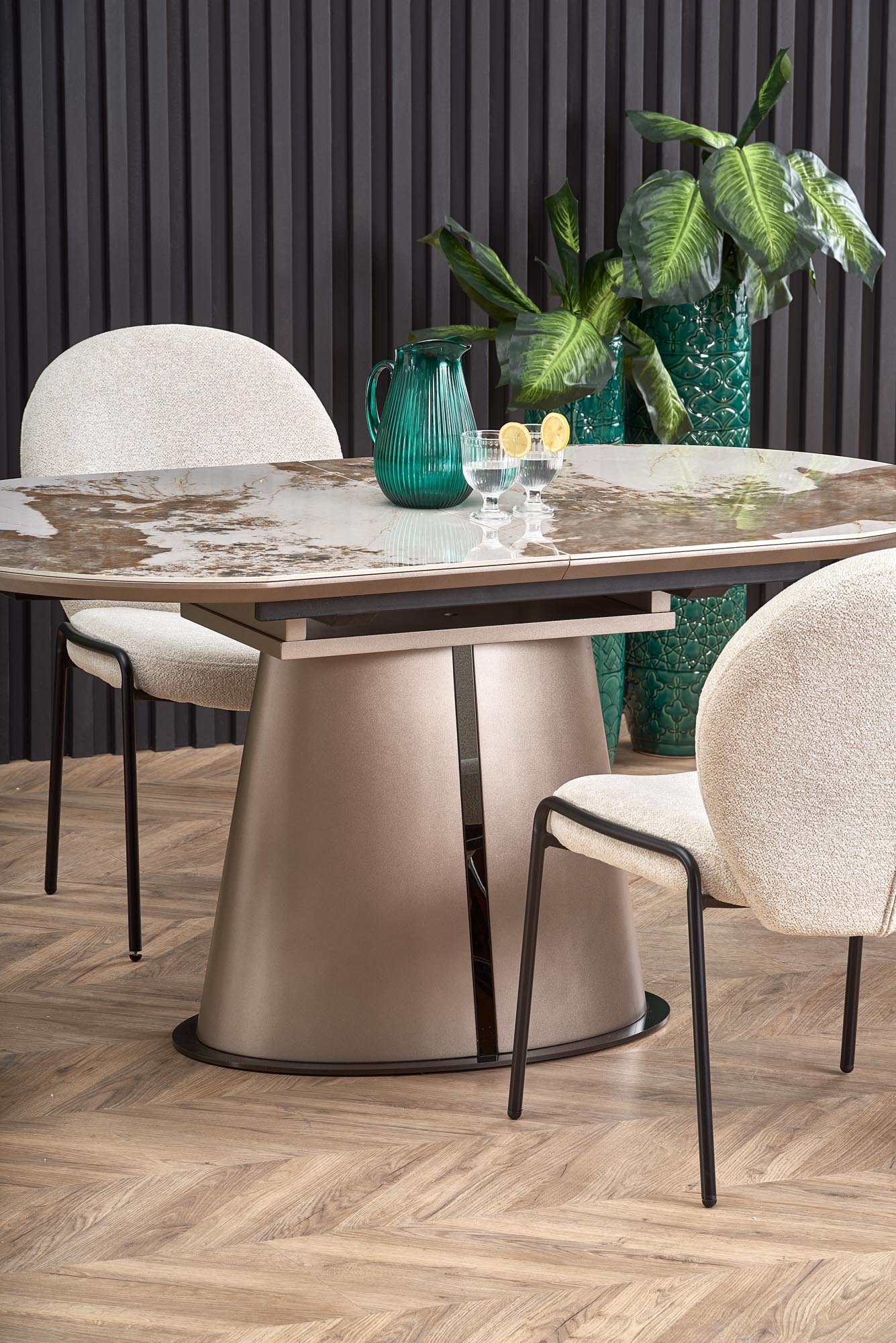 Kitchen Table West Cwmbran | size: Length: 90cm, Width: 200cm, Height: 76cm | color: Beige/Coffee/Marble | image: 5 | variant: 1007411