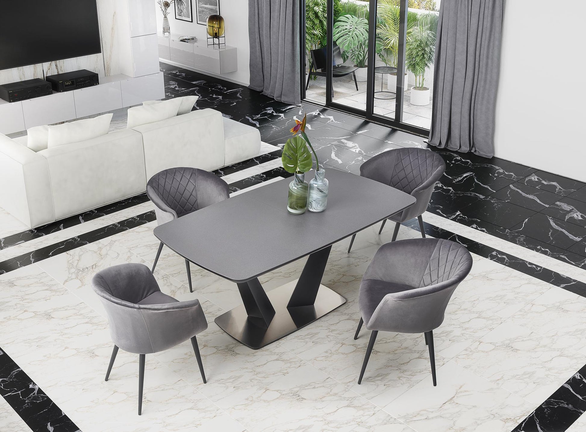 Kitchen Table West Newport | size: Length: 90cm, Width: 220cm, Height: 76cm | color: Black/Grey | image: 6 | variant: 1007190