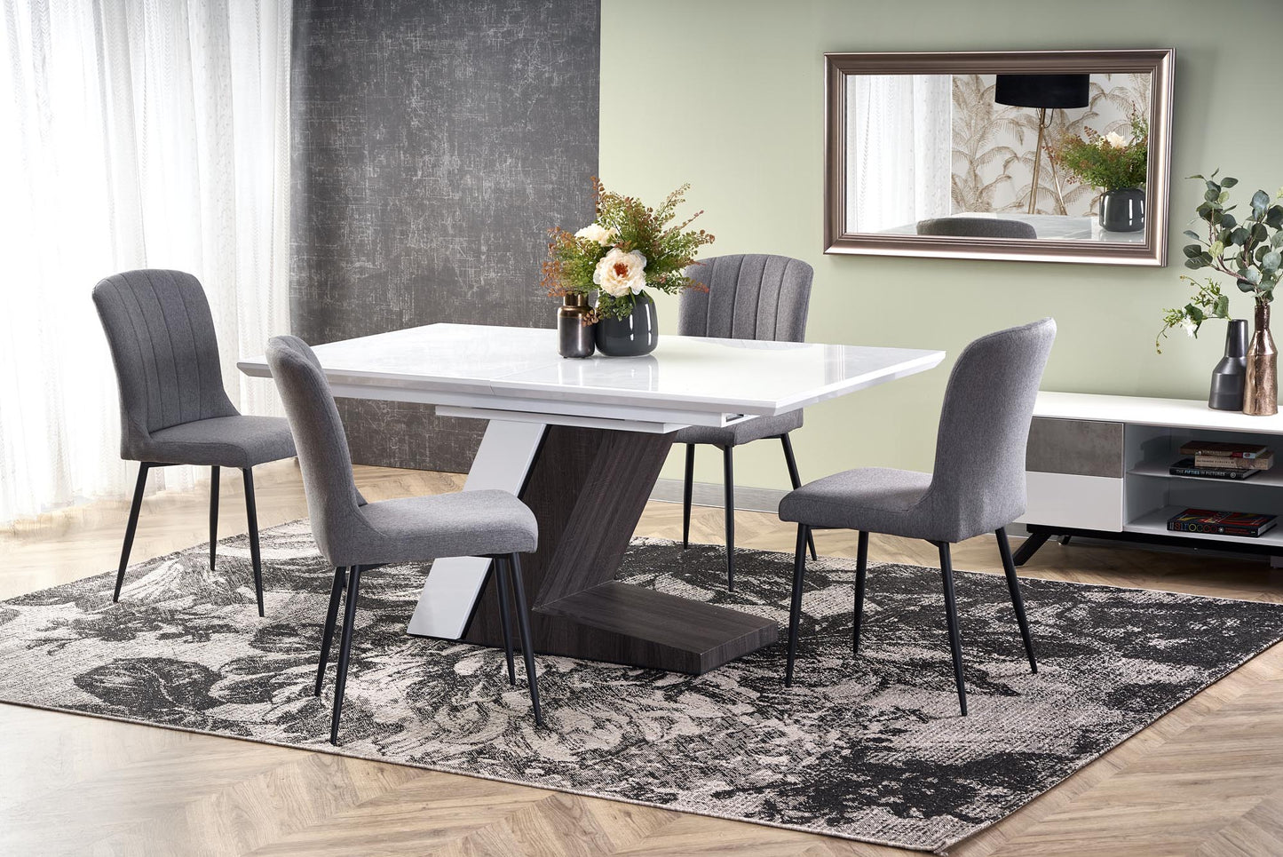 Kitchen Table West Oswestry | size: Length: 90cm, Width: 200cm, Height: 76cm | color: White/Grey | image: 6 | variant: 1007389