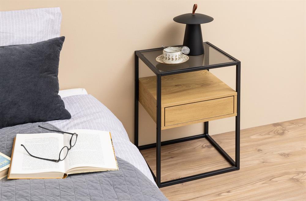 Nightstand East San Marino | size: Width: 40cm, Height: 60cm, Depth: 35cm | color: Black/Oak | image: 5 | variant: 1006080