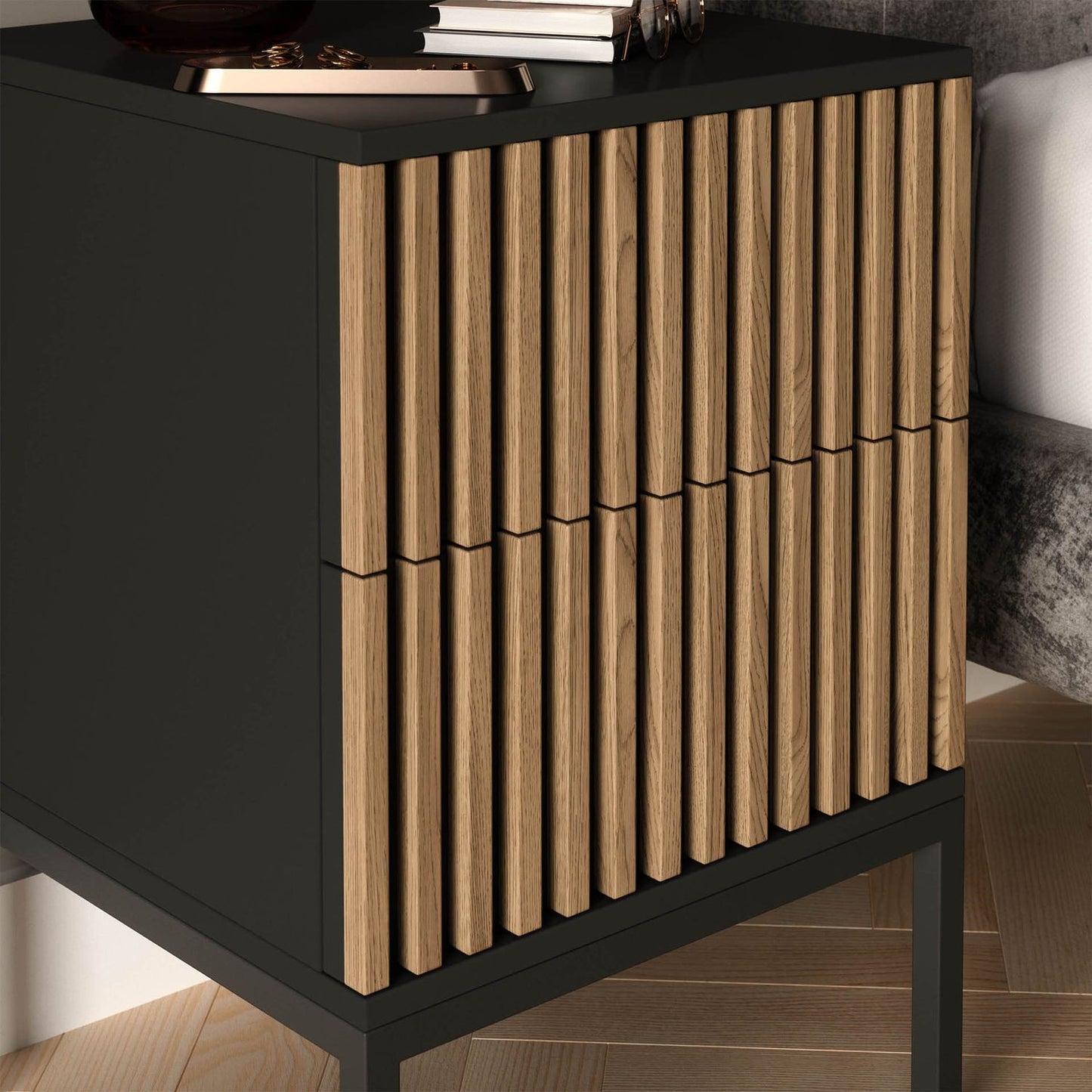 Nightstand Meorati | size: Width: 40cm, Height: 60cm, Depth: 40cm | color: Black/Oak | image: 4 | variant: 1017008