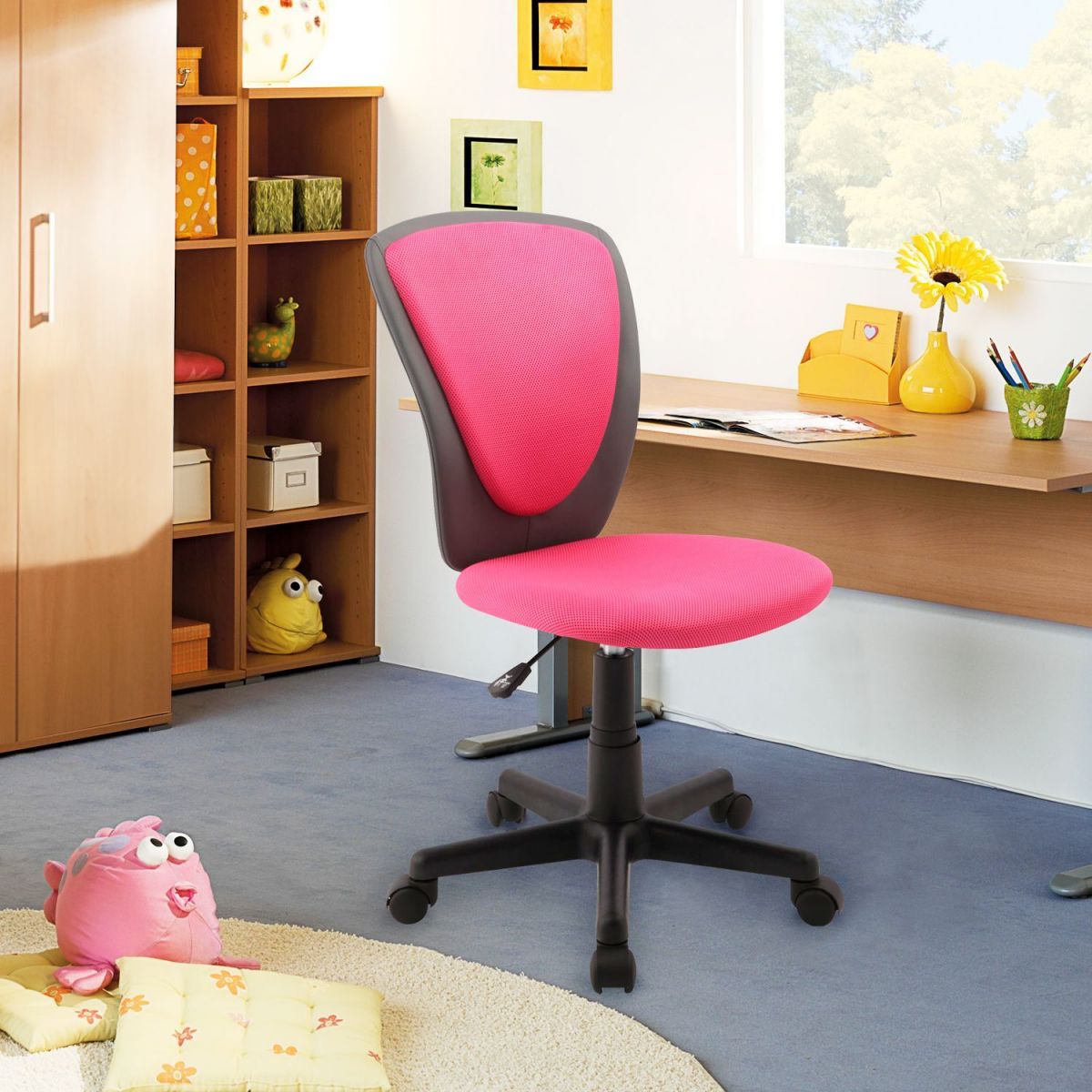 Office Chair Aberaeron | size: Width: 42cm, Height: 82-94cm, Depth: 51cm | color: Pink | image: 2 | variant: 1001131