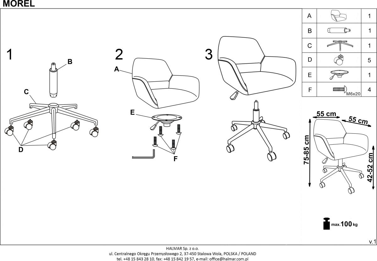 Office Chair Morel | size: Width: 55cm, Height: 84cm, Depth: 56cm | color: Gray | image: 9 | variant: 1011967