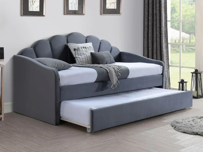 Single Bed Bella Velvet | size: Length: 214cm, Width: 102cm, Height: 116cm | color: Gray | image: 1 | variant: 1010252