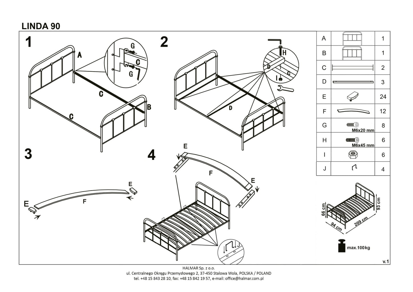Single Bed Montreal | size: Length: 209cm, Width: 94cm, Height: 93cm | color: Black | image: 8 | variant: 1007276