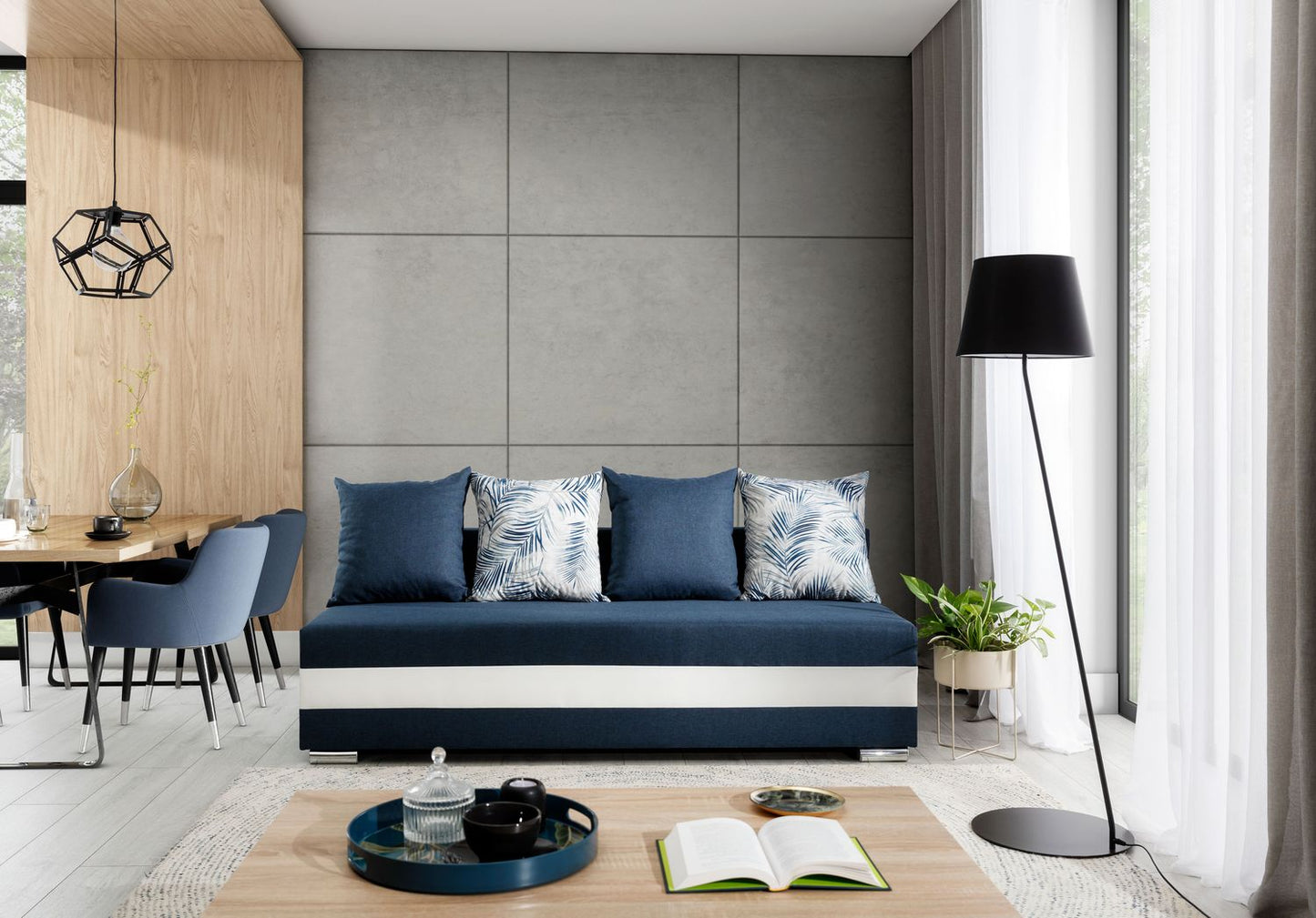 Sleeper Sofa Peebles | size: Width: 195cm, Height: 83cm, Depth: 86cm | color: White/Blue | image: 1 | variant: 1015010