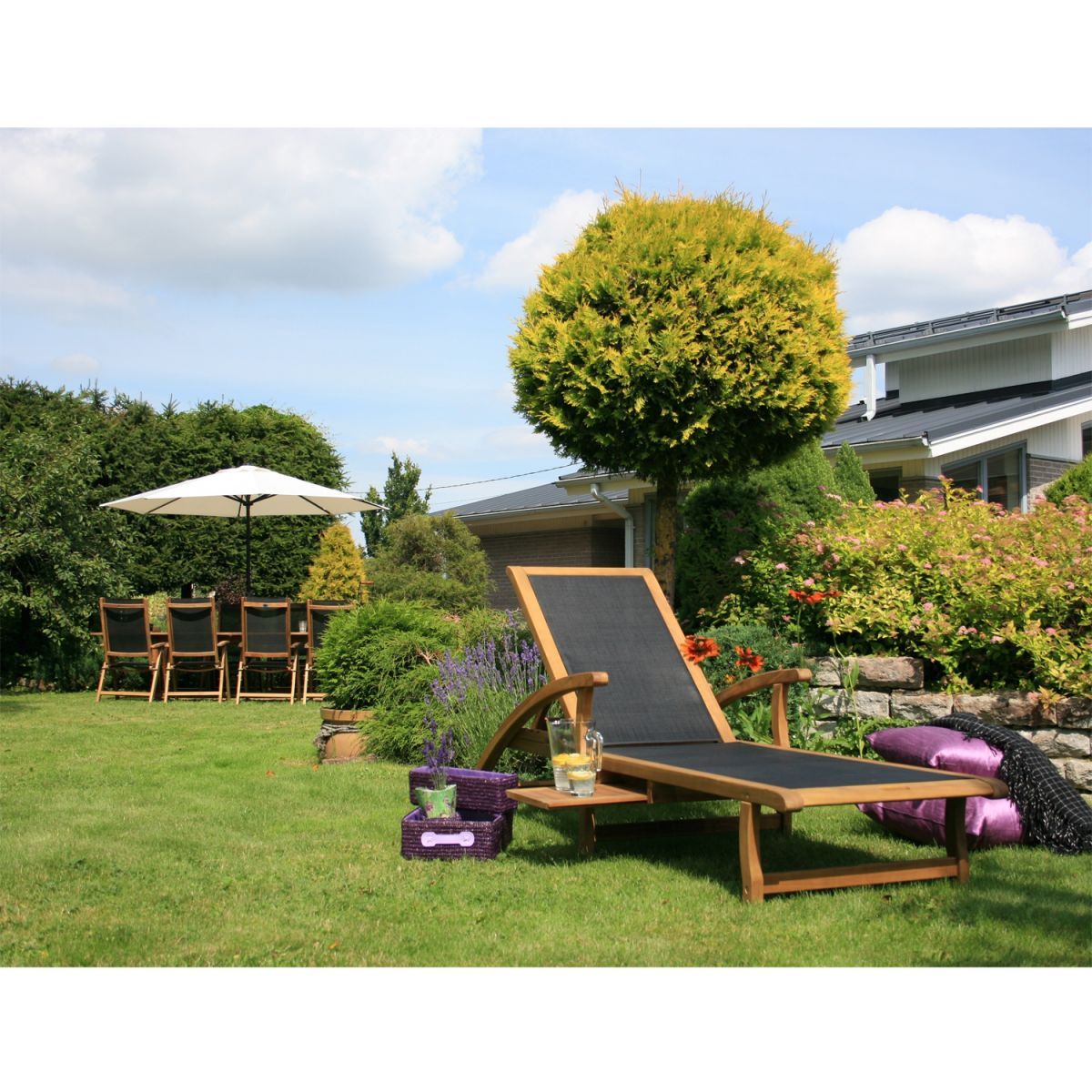 Sun Lounger East Llandudno | size: Length: 200cm, Width: 75.5cm, Height: 95cm | color: Brown/Black | image: 3 | variant: 1004864