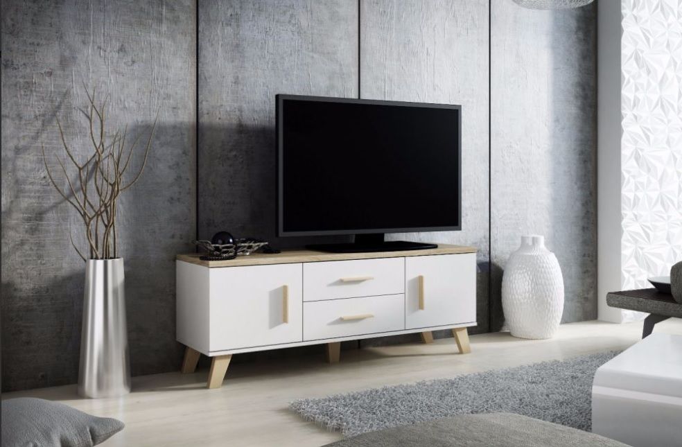 TV Table West Godalming | size: Length: 40cm, Width: 140cm, Height: 53cm | color: White/Oak | image: 0 | variant: 1007220