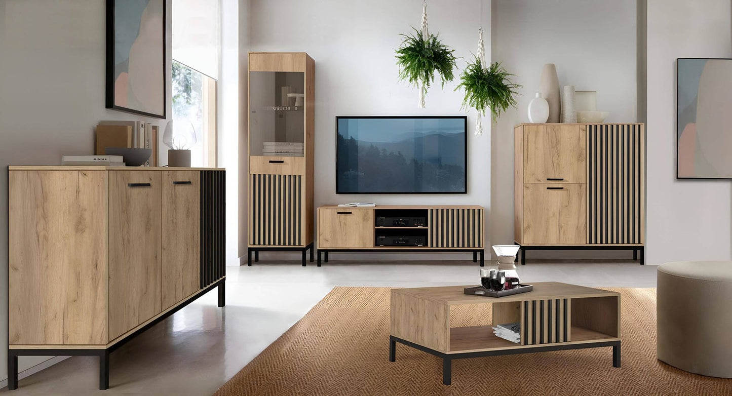 TV Table West Jonava | size: Length: 40cm, Width: 180cm, Height: 48cm | color: Black/Oak | image: 3 | variant: 1007580