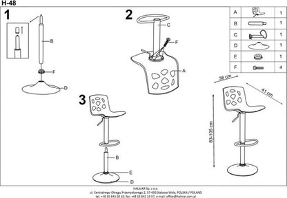 Bar Stool East Weymouth | size: Length: 36cm, Width: 37cm, Height: 83-105cm, Depth: 36cm | color: White | image: 7 | variant: 1007051