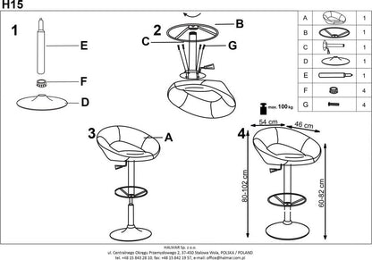 Bar Stool Potenza | size: Length: 46cm, Width: 54cm, Height: 80-102cm, Depth: 46cm | color: Gray | image: 4 | variant: 1003037