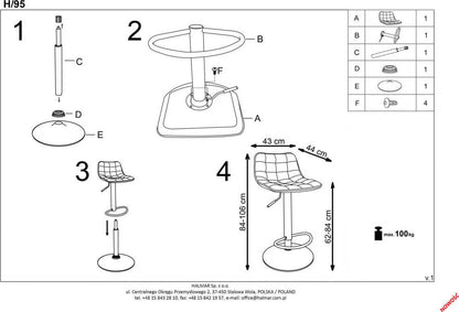Bar Stool Vibo Valentia | size: Length: 43cm, Width: 43cm, Height: 84-106cm, Depth: 44cm | color: Green | image: 16 | variant: 1003054