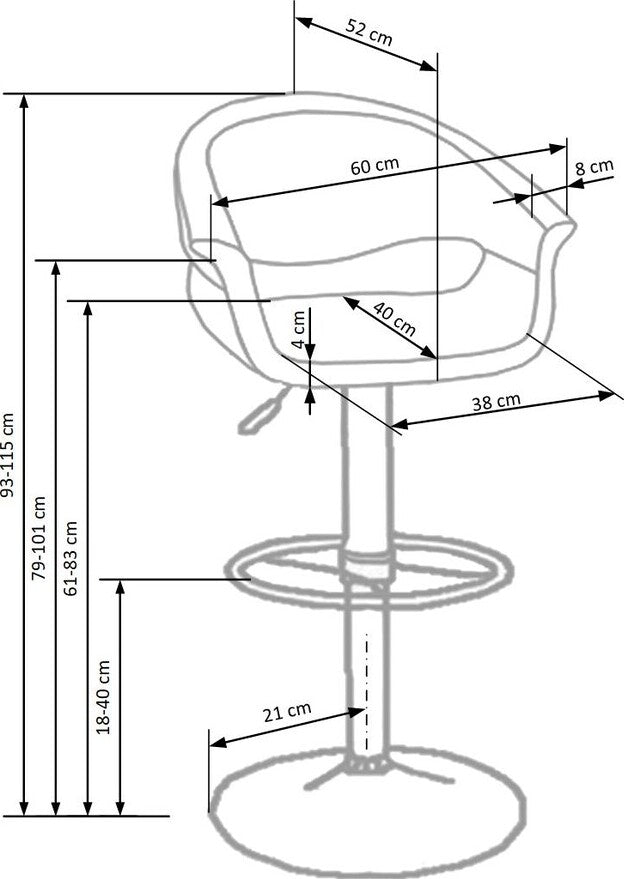 Bar Stool West Cambridge | size: Length: 46cm, Width: 50cm, Height: 93-115cm, Depth: 46cm | color: Black | image: 7 | variant: 1007057