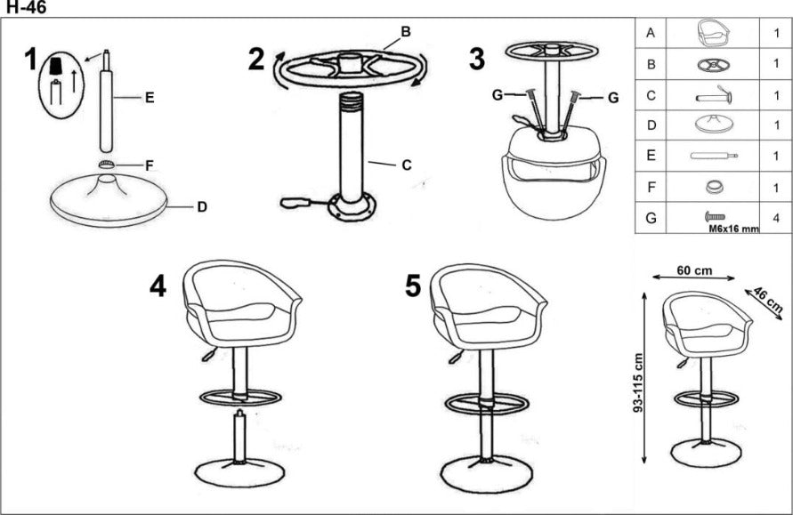 Bar Stool West Cambridge | size: Length: 46cm, Width: 50cm, Height: 93-115cm, Depth: 46cm | color: Black | image: 8 | variant: 1007057