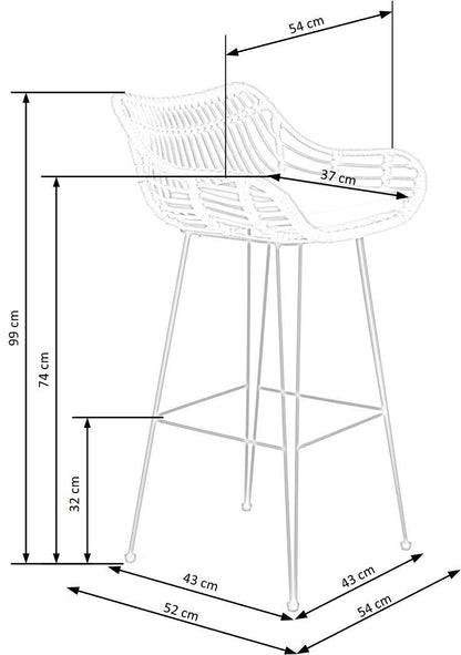 Bar Stool West Siauliai | size: Width: 54cm, Height: 99cm, Depth: 52cm | color: Beige/Black | image: 6 | variant: 1007575