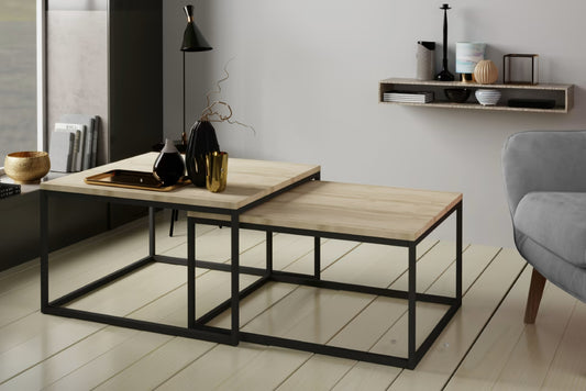 Coffee Table Clar | size: Length: 75cm, Width: 75cm, Height: 42cm | color: Black/Oak | image: 1 | variant: 1014053
