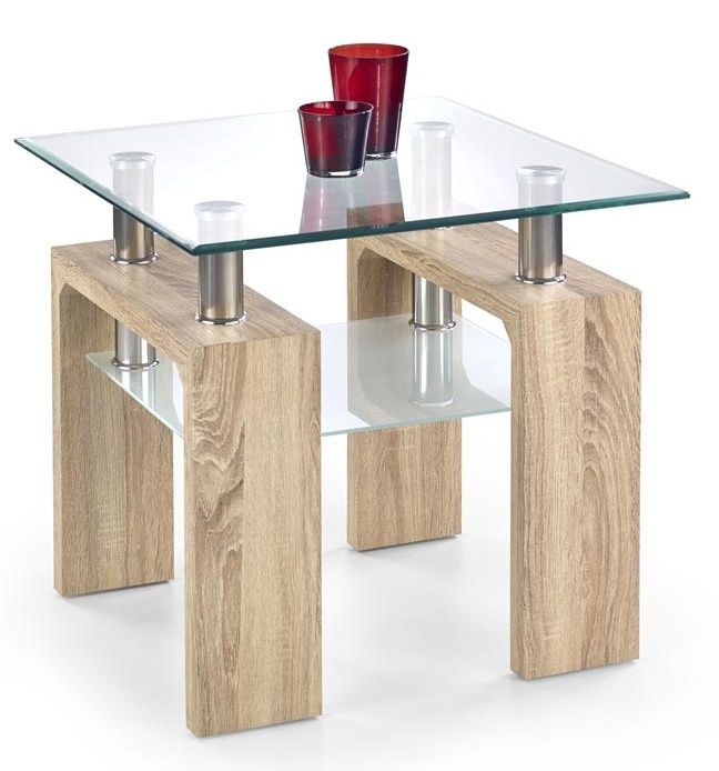 Coffee Table Diana 1 | size: Length: 60cm, Width: 60cm, Height: 55cm | color: Transparent/Oak | image: 0 | variant: 1006796