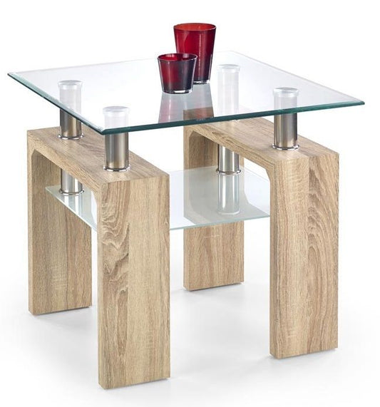Coffee Table Diana 1 | size: Length: 60cm, Width: 60cm, Height: 55cm | color: Transparent/Oak | image: 0 | variant: 1006796