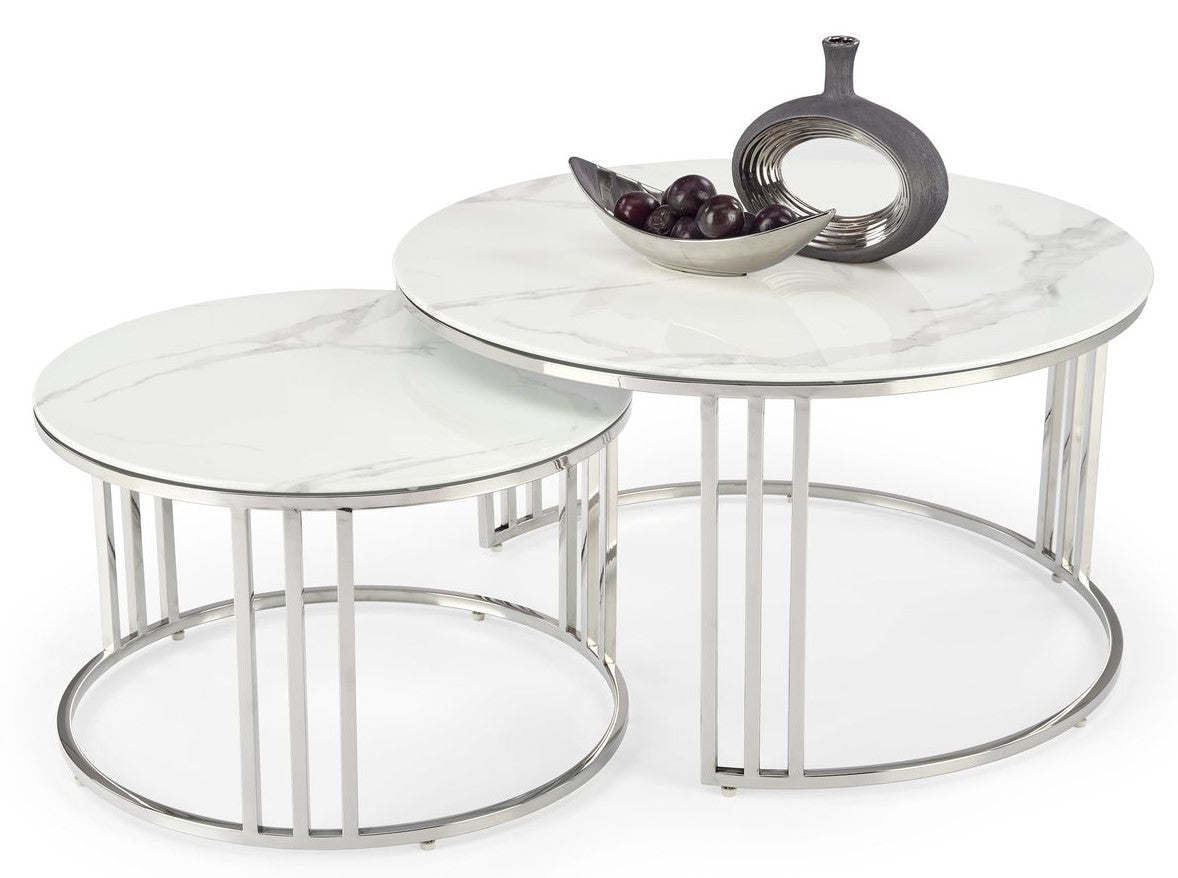 Coffee Table Mercury 2 | size: Length: 80cm, Width: 80cm, Height: 45cm, Diameter: 80cm | color: White/Silver | image: 1 | variant: 1012995