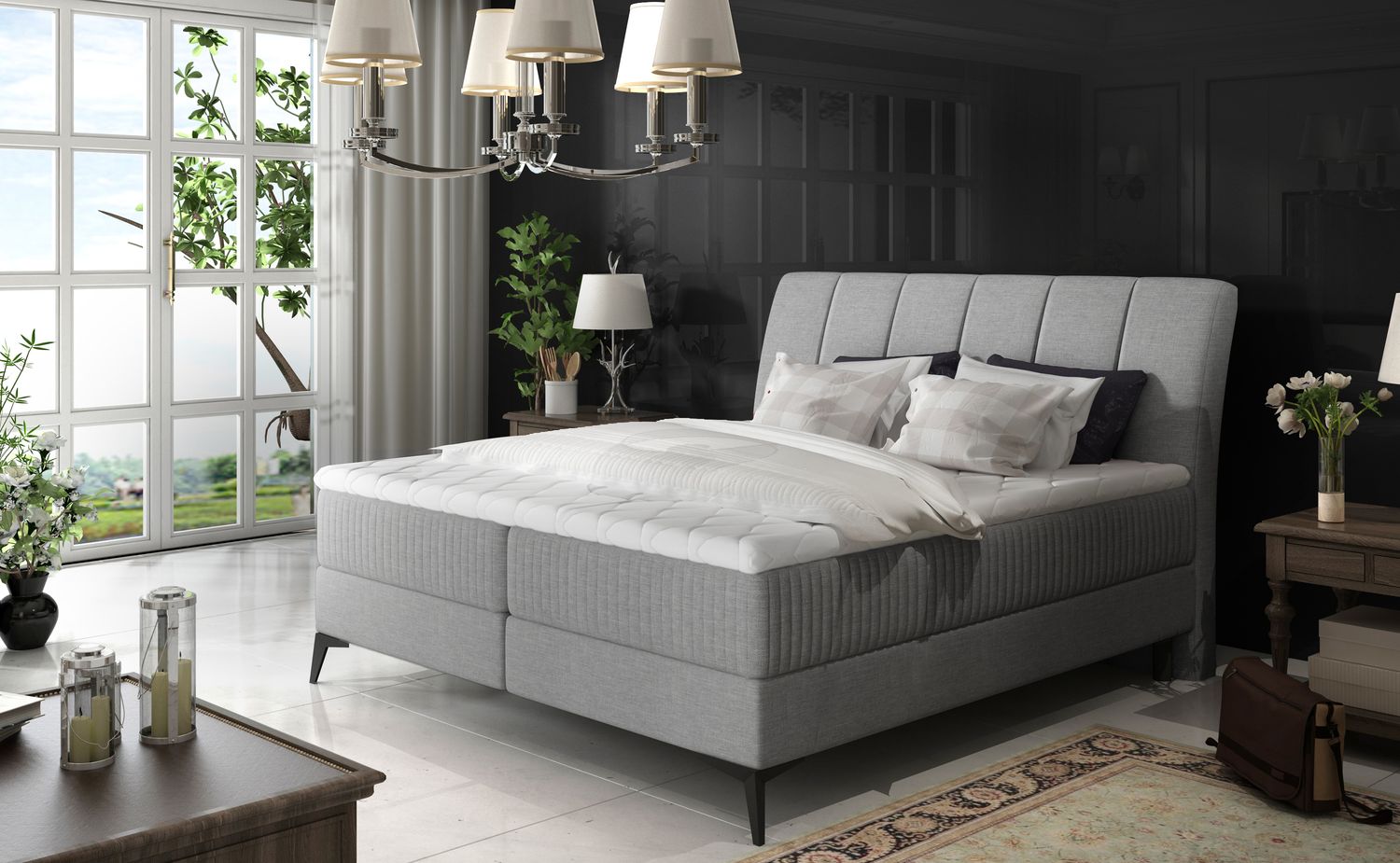 Continental Double Bed Aderito 2 | size: Length: 221cm, Width: 183cm, Height: 118cm | color: Pasy/Sawana | image: 1 | variant: 1008462