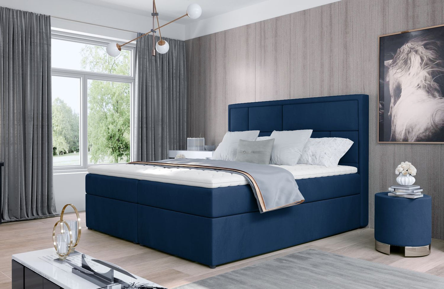 Continental Double Bed Carmarthen | size: Length: 215cm, Width: 140cm, Height: 115cm | color: Blue | image: 1 | variant: 1012984