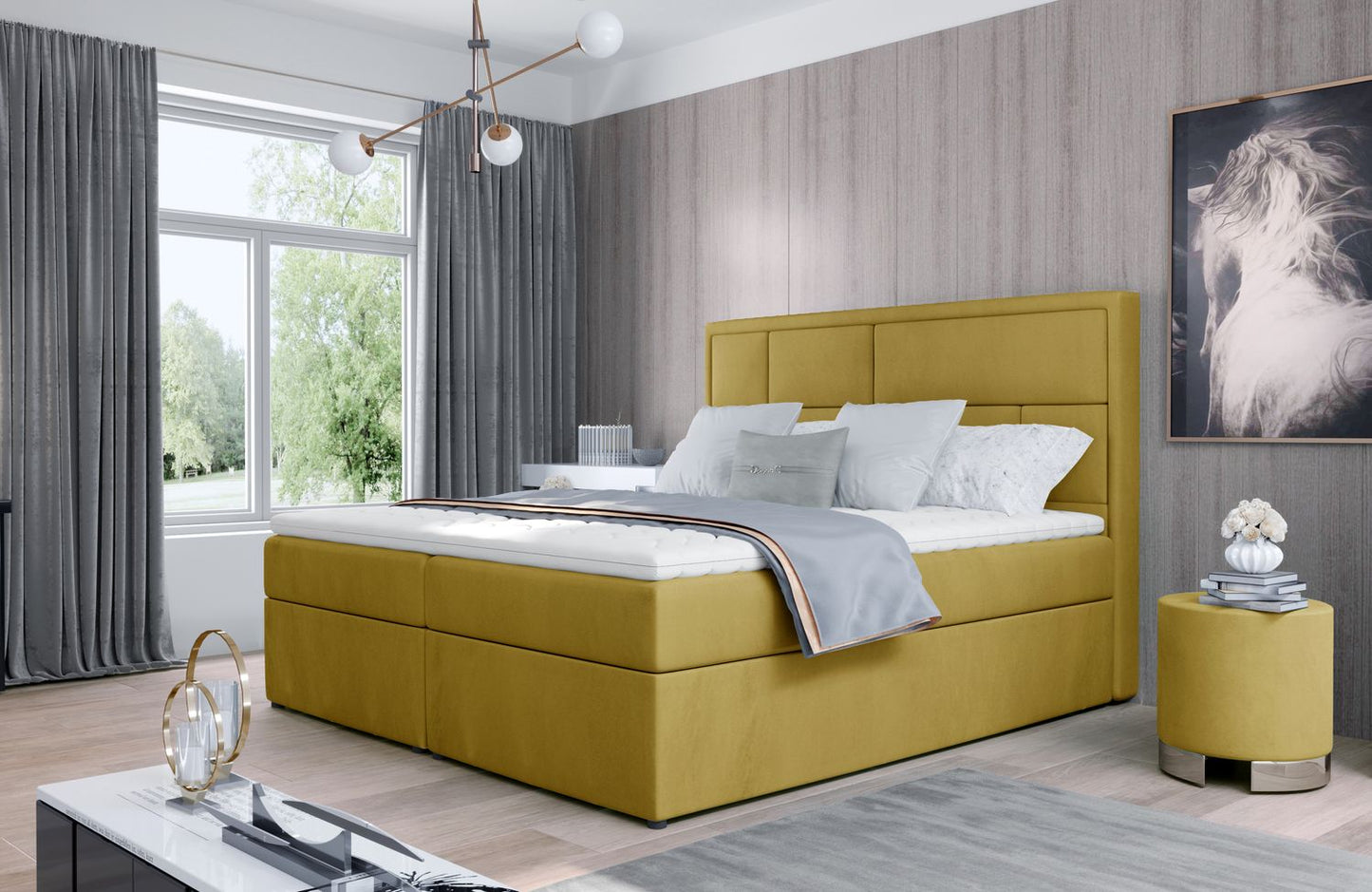 Continental Double Bed Carmarthen | size: Length: 215cm, Width: 140cm, Height: 115cm | color: Yellow | image: 1 | variant: 1012983