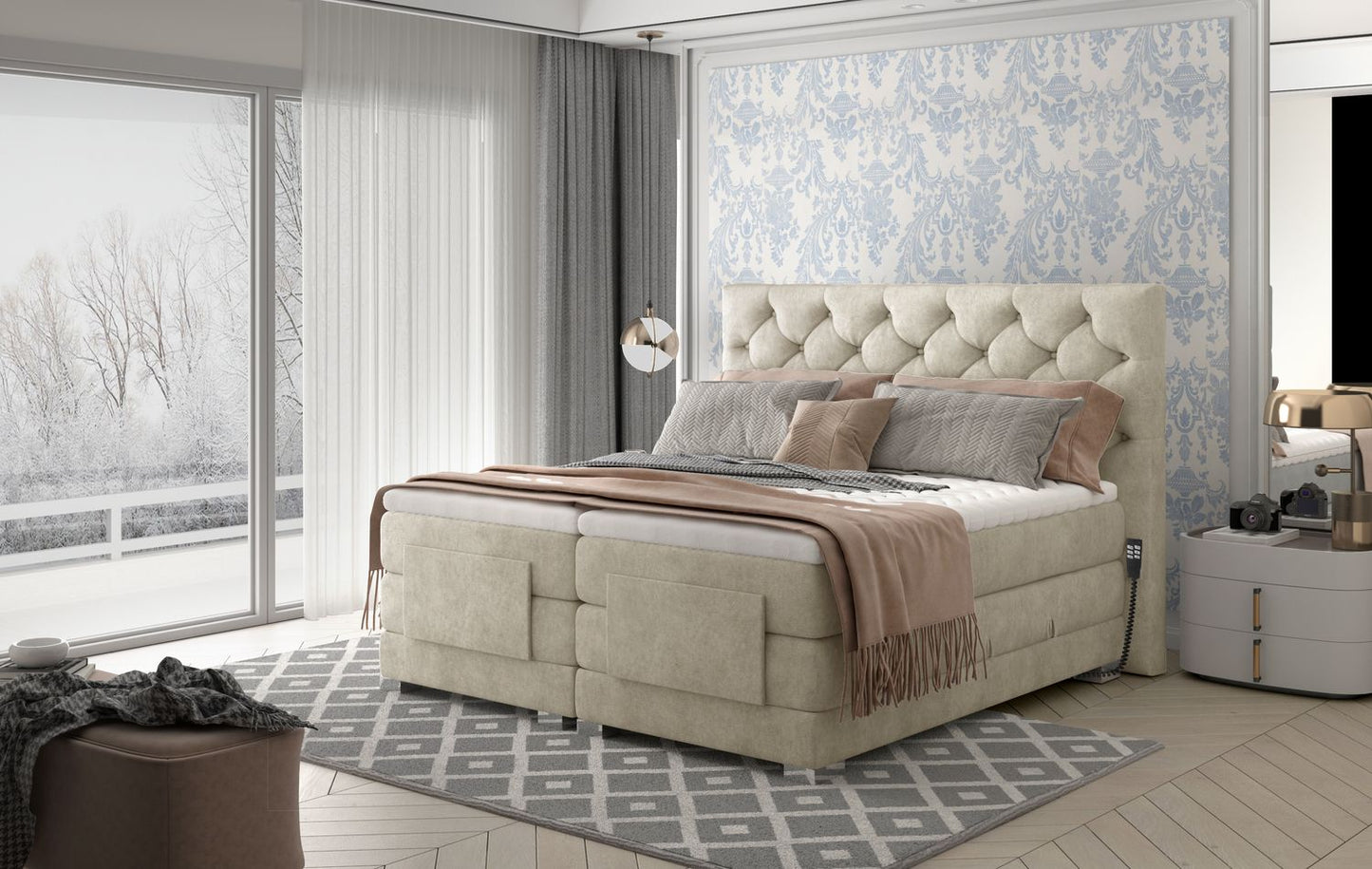 Continental Double Bed Clover 2 | size: Length: 217cm, Width: 198cm, Height: 130cm | color: Dora | image: 1 | variant: 1009054