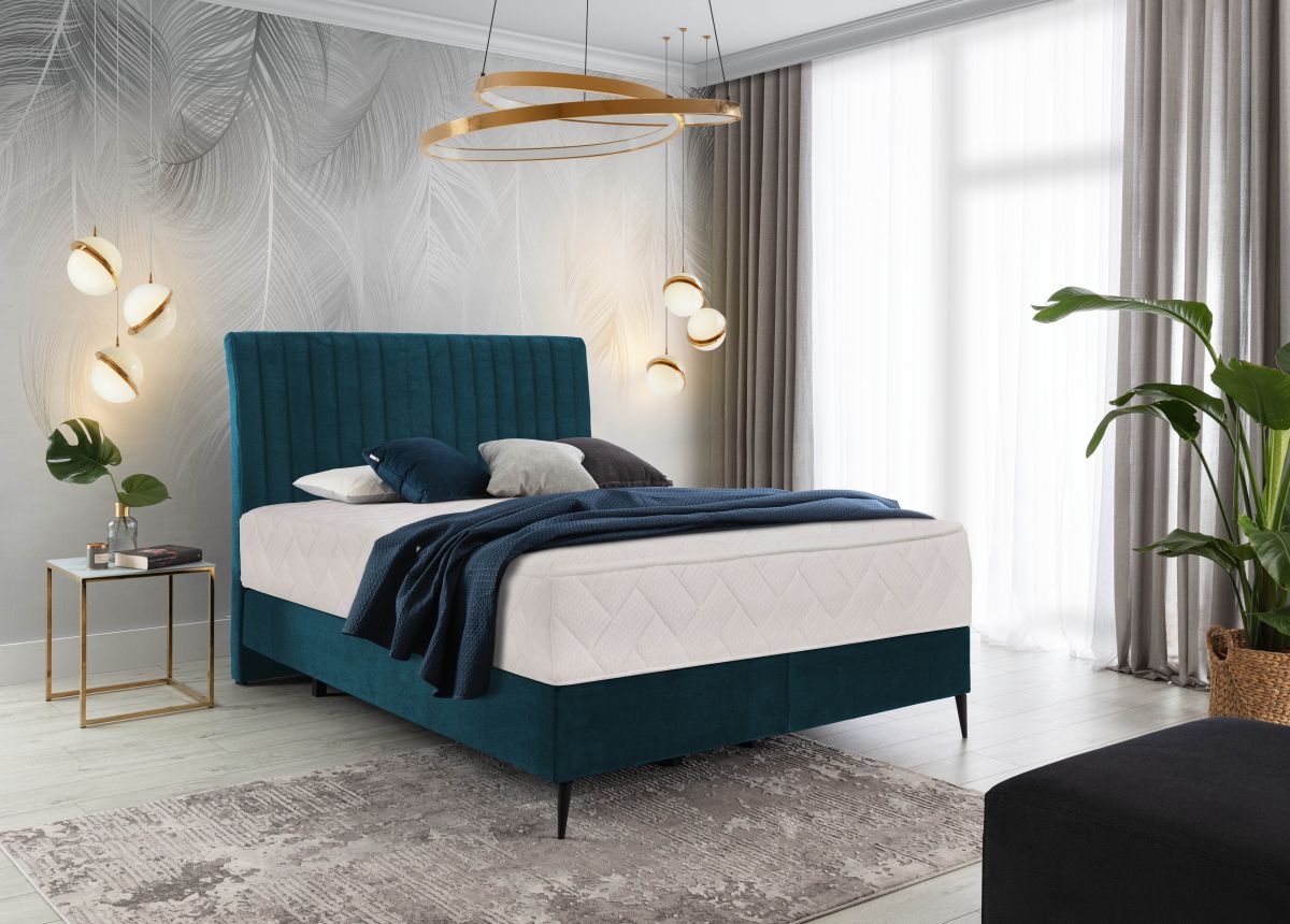 Continental Double Bed Dundee | size: Length: 218cm, Width: 140cm, Height: 130cm | color: Blue | image: 0 | variant: 1012277