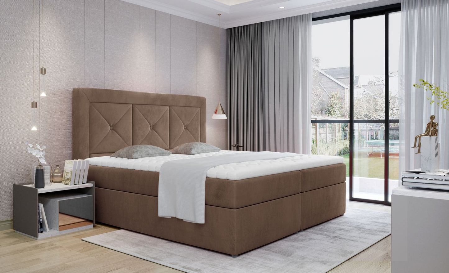 Continental Double Bed East Hong Kong 1 | size: Length: 215cm, Width: 165cm, Height: 115cm | color: Beige | image: 1 | variant: 1012809