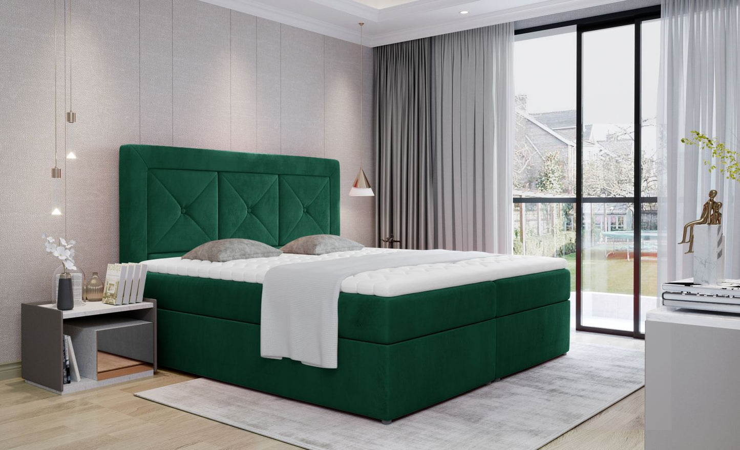 Continental Double Bed East Hong Kong 2 | size: Length: 215cm, Width: 185cm, Height: 115cm | color: Green | image: 1 | variant: 1012837