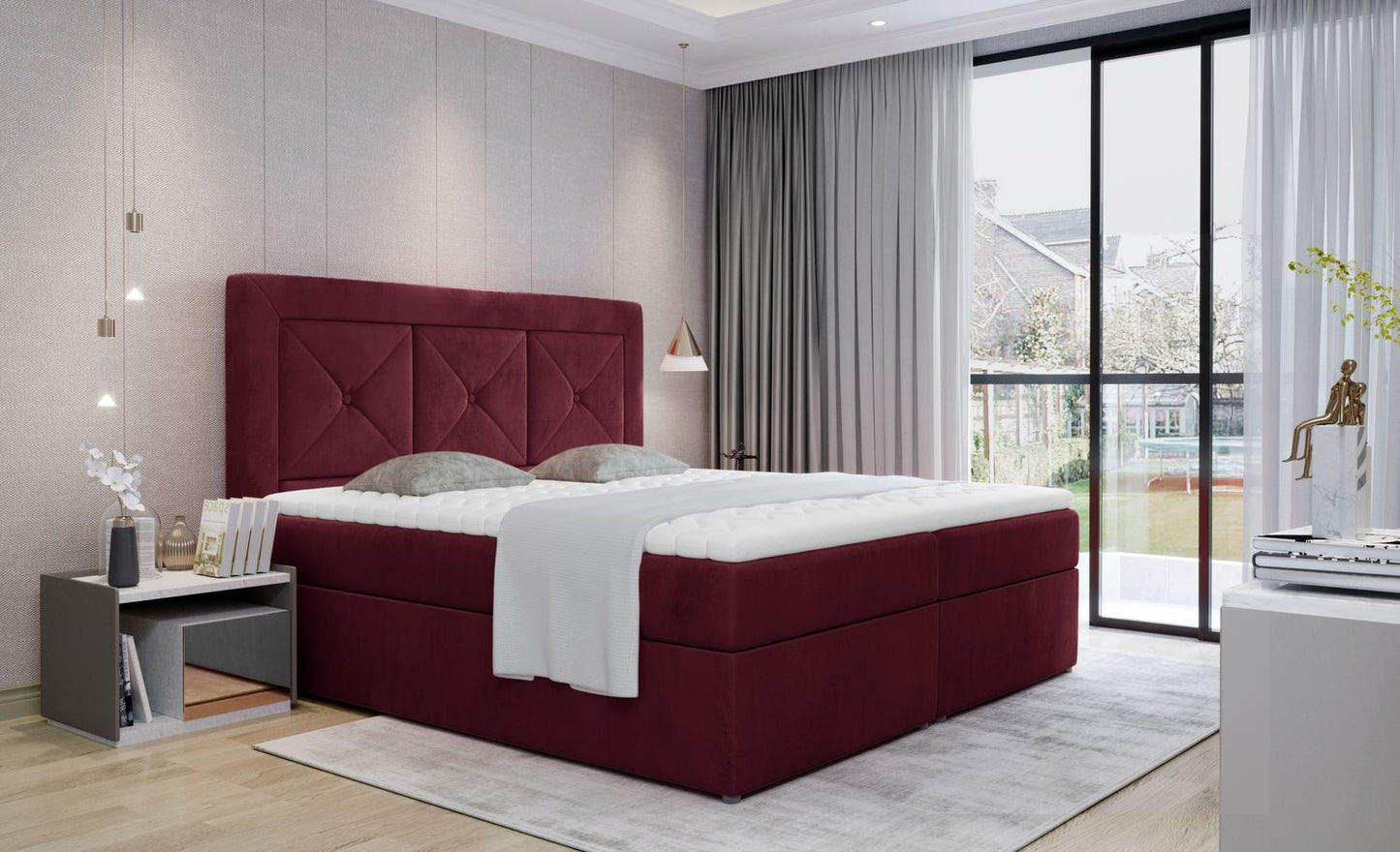 Continental Double Bed East Hong Kong | size: Length: 215cm, Width: 145cm, Height: 115cm | color: Mat/Velvet | image: 1 | variant: 1012790