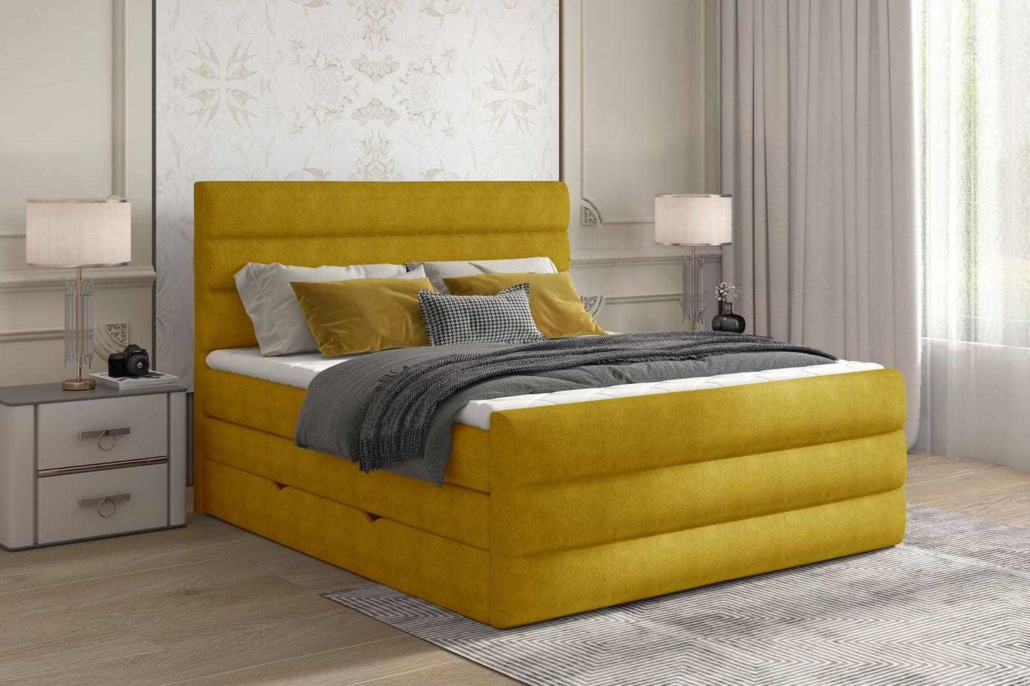 Continental Double Bed East Madrid 1 | size: Length: 220cm, Width: 160cm, Height: 133cm | color: Omega | image: 1 | variant: 1012389