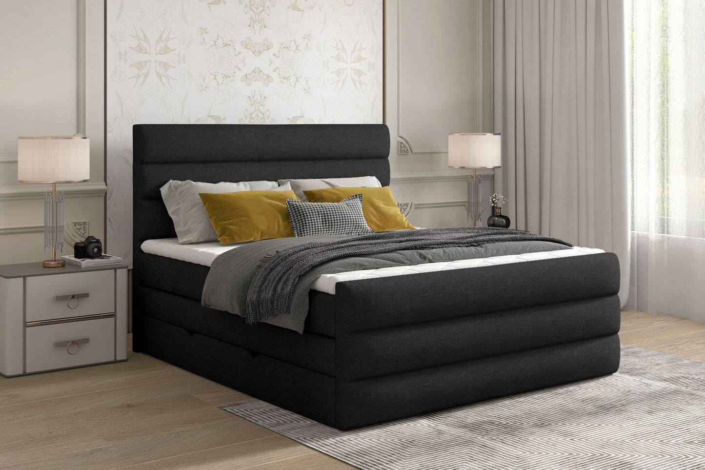 Continental Double Bed East Madrid 1 | size: Length: 220cm, Width: 160cm, Height: 133cm | color: Sawana | image: 1 | variant: 1012391