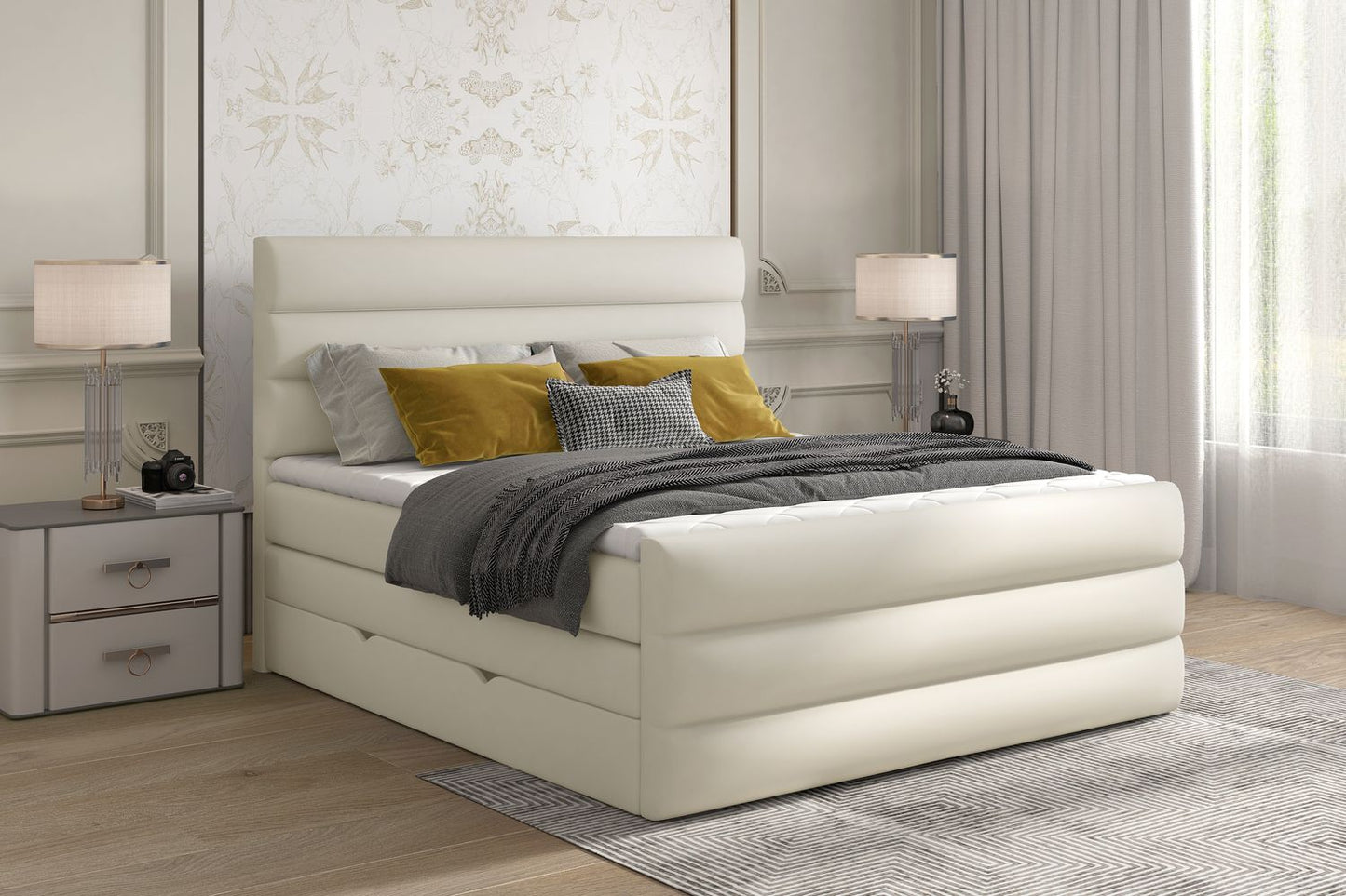 Continental Double Bed East Madrid 1 | size: Length: 220cm, Width: 160cm, Height: 133cm | color: Soft | image: 1 | variant: 1012397