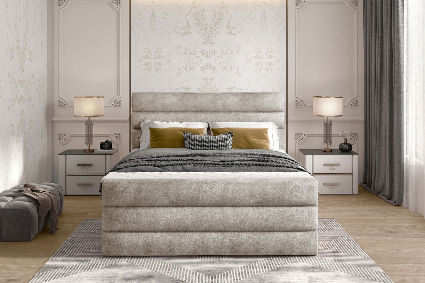Continental Double Bed East Madrid 2 | size: Length: 220cm, Width: 180cm, Height: 133cm | color: Dora | image: 1 | variant: 1012401