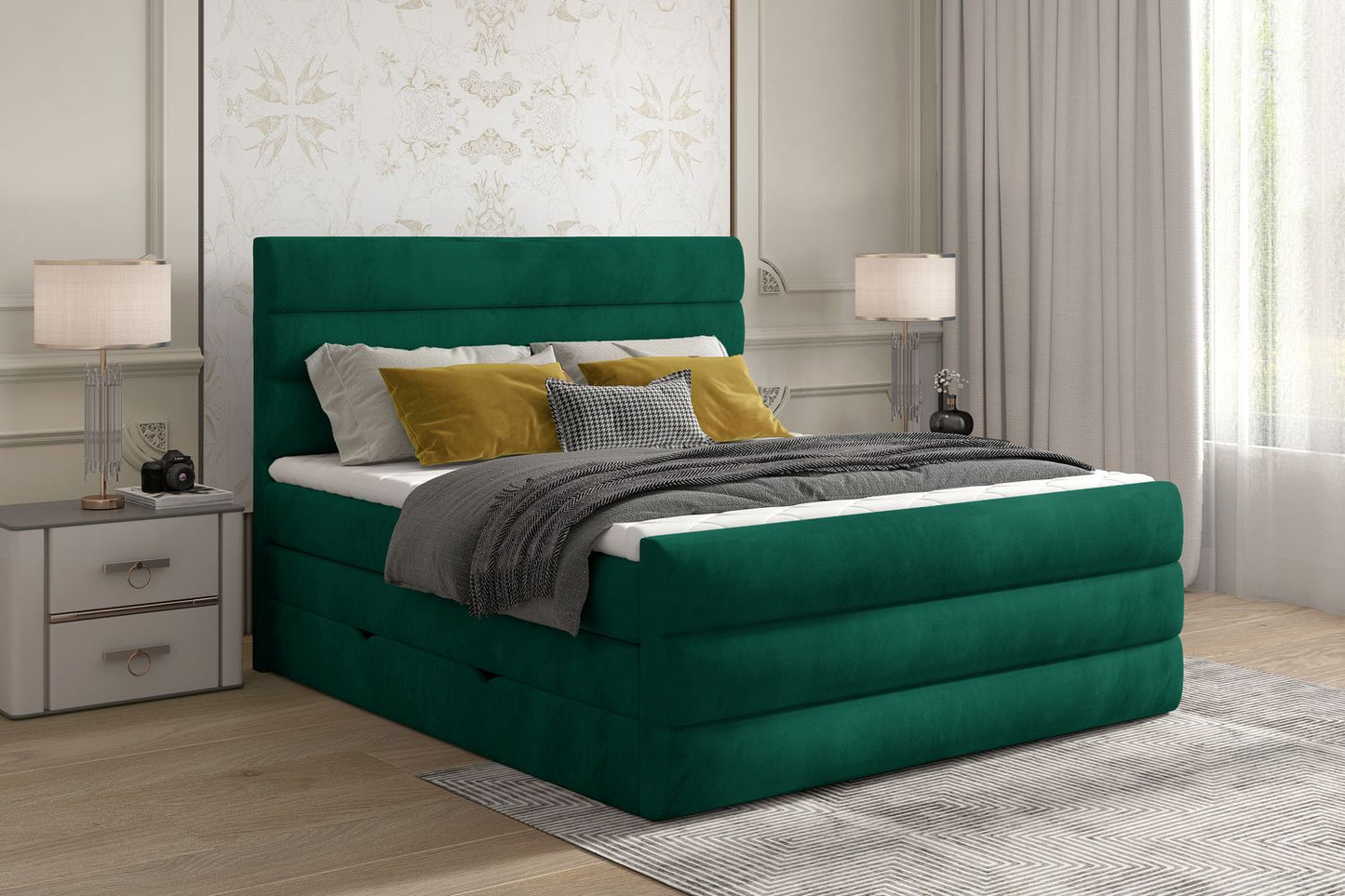 Continental Double Bed East Madrid 2 | size: Length: 220cm, Width: 180cm, Height: 133cm | color: Green | image: 1 | variant: 1012406