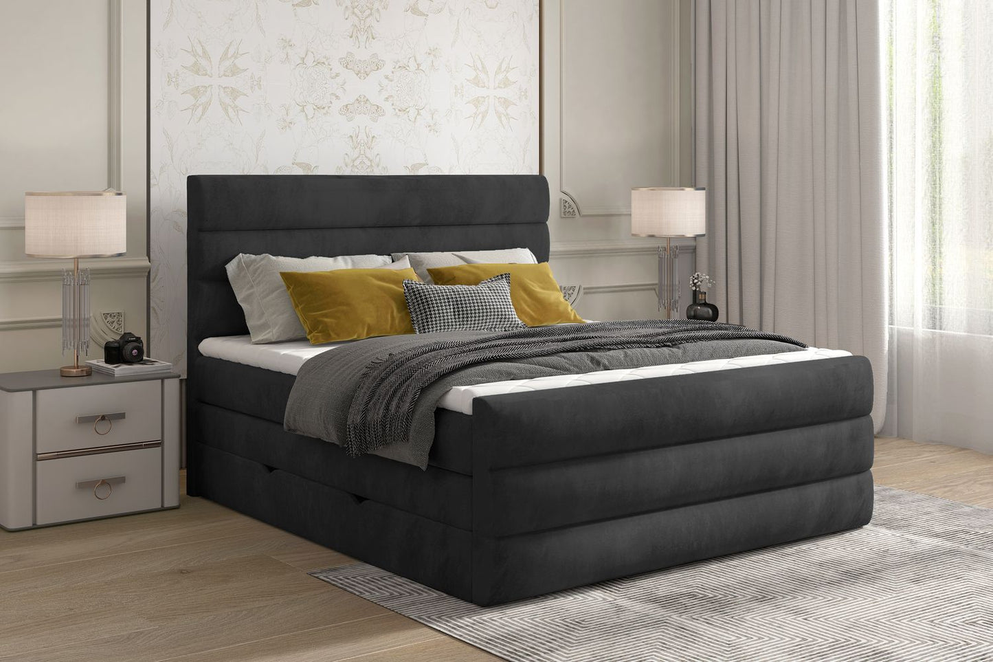Continental Double Bed East Madrid 2 | size: Length: 220cm, Width: 180cm, Height: 133cm | color: Monolith | image: 1 | variant: 1012417