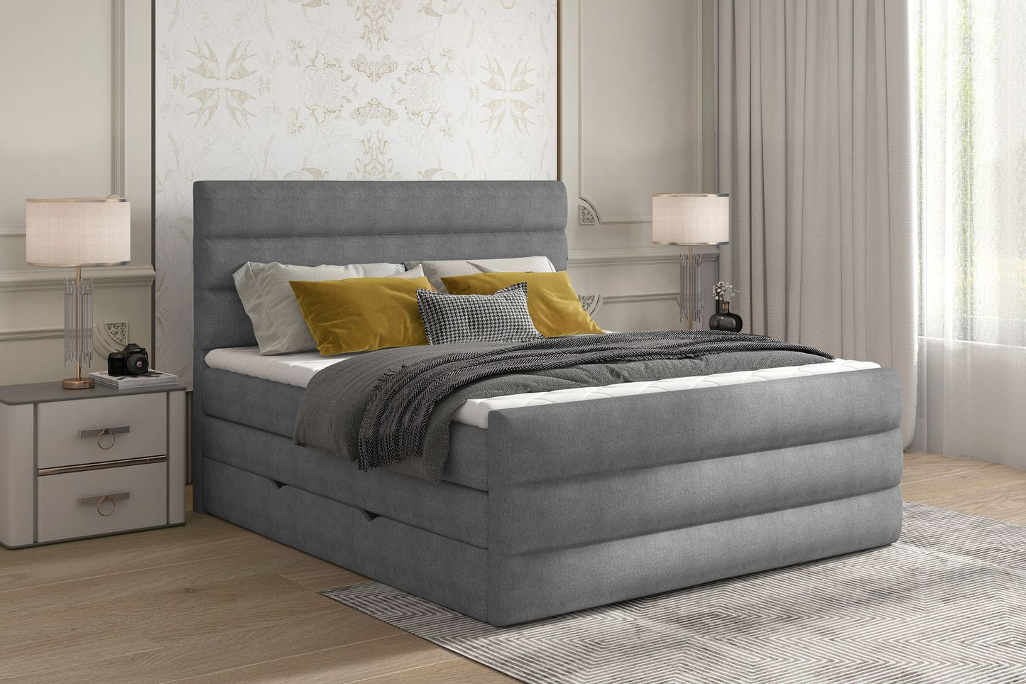 Continental Double Bed East Madrid 2 | size: Length: 220cm, Width: 180cm, Height: 133cm | color: Omega | image: 1 | variant: 1012413