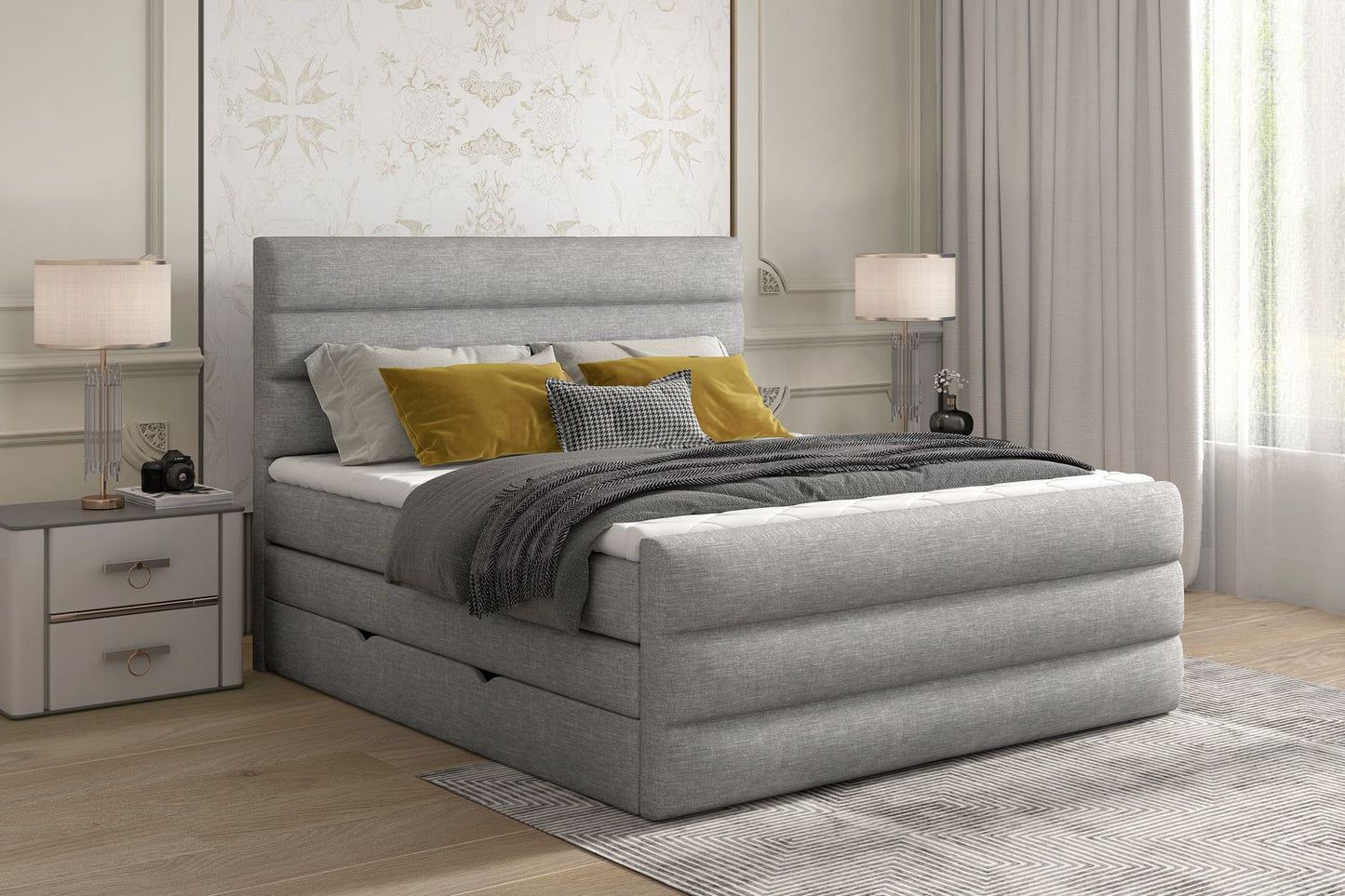 Continental Double Bed East Madrid 2 | size: Length: 220cm, Width: 180cm, Height: 133cm | color: Sawana | image: 1 | variant: 1012411
