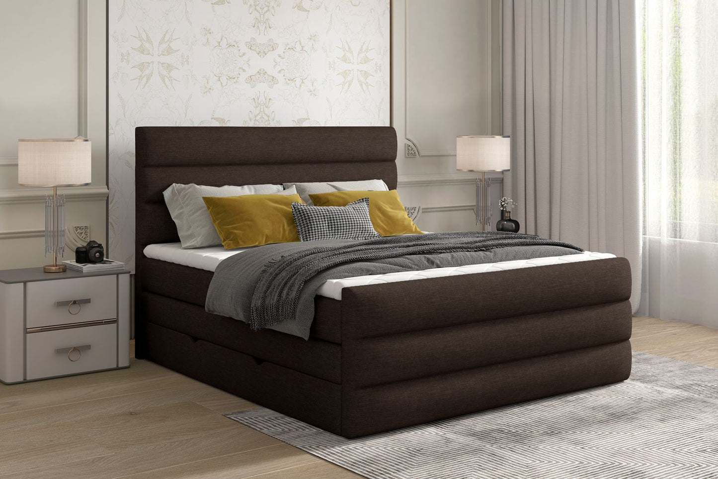 Continental Double Bed East Madrid | size: Length: 220cm, Width: 140cm, Height: 133cm | color: Sawana | image: 1 | variant: 1012377