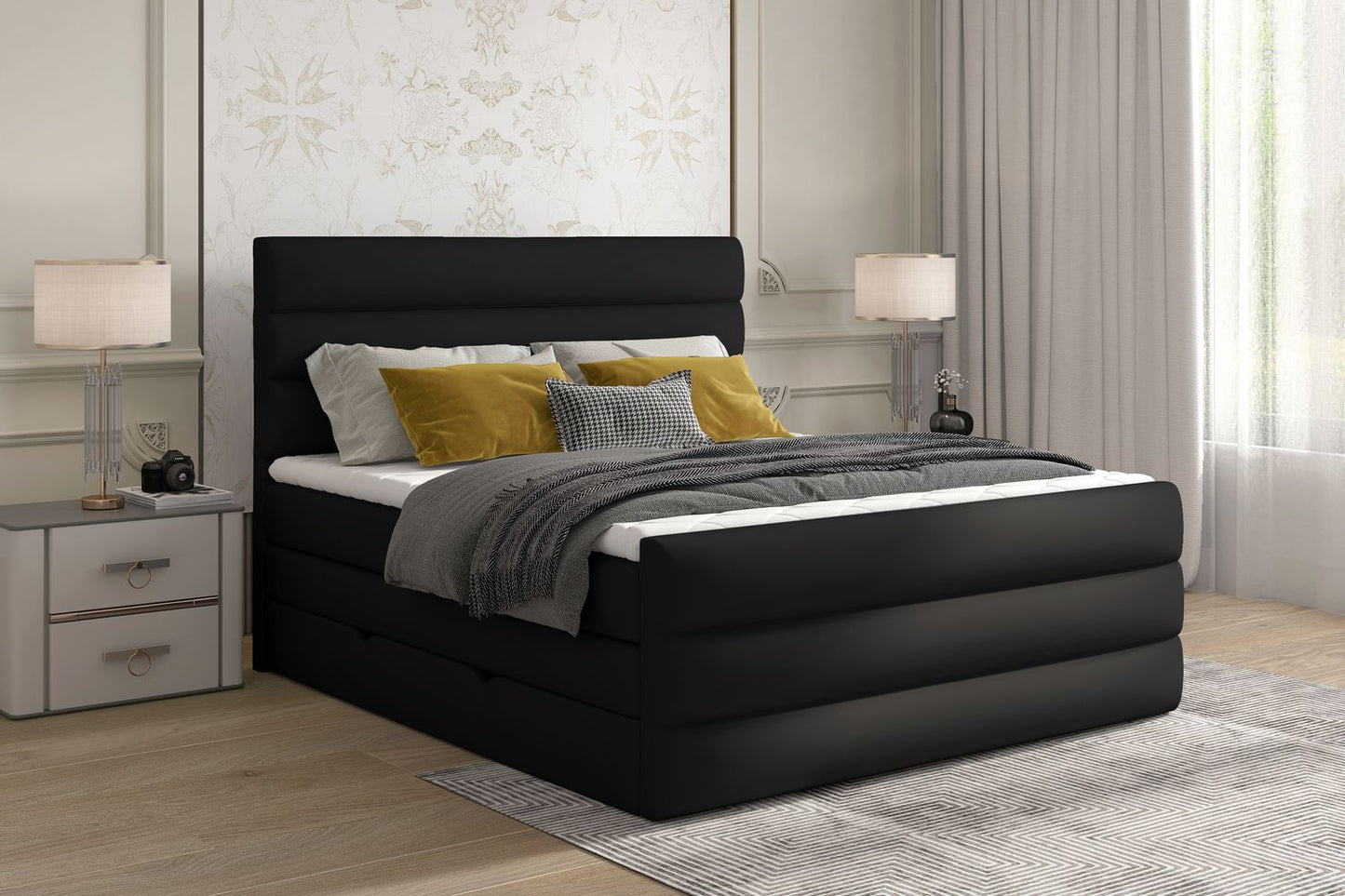 Continental Double Bed East Madrid | size: Length: 220cm, Width: 140cm, Height: 133cm | color: Soft | image: 1 | variant: 1012374