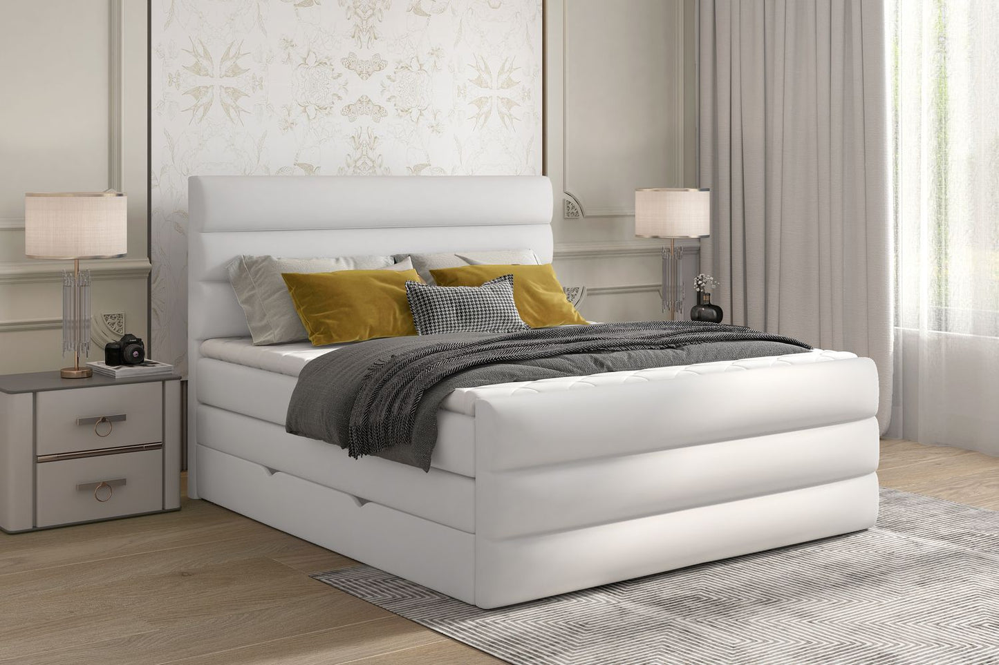 Continental Double Bed East Madrid | size: Length: 220cm, Width: 140cm, Height: 133cm | color: Soft | image: 1 | variant: 1012375