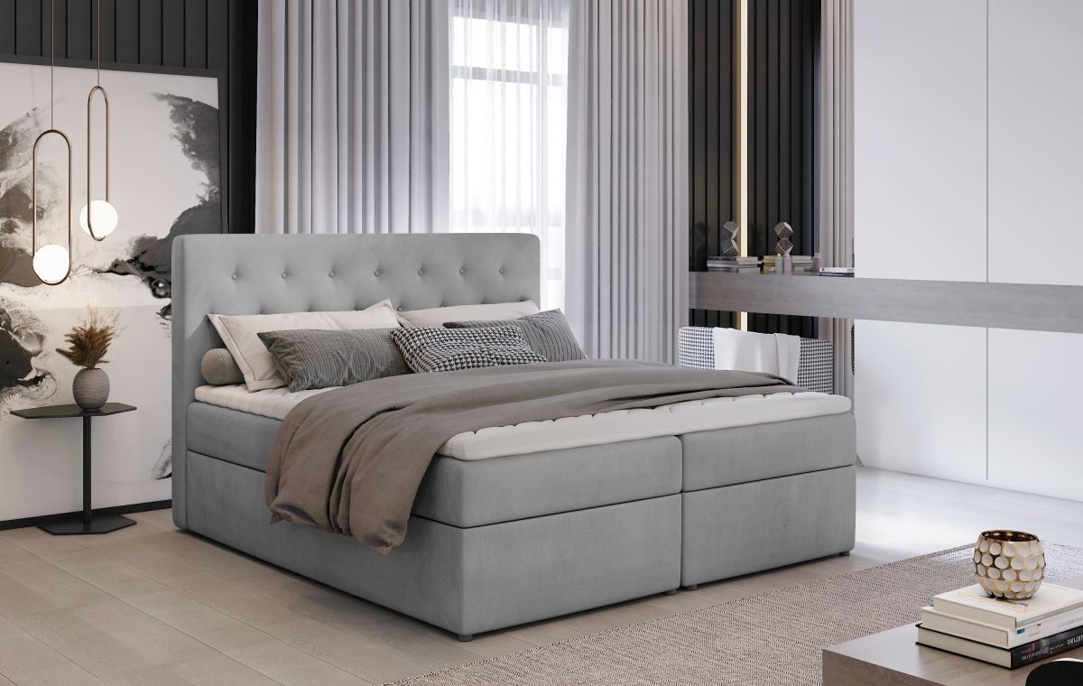 Continental Double Bed Loree 2 | size: Length: 215cm, Width: 180cm, Height: 115cm | color: Gray | image: 0 | variant: 1009420