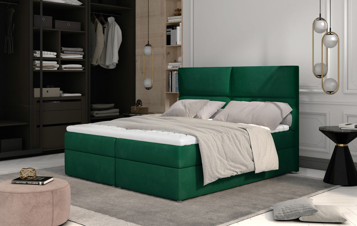 Continental Double Bed Risca 1 | size: Length: 210cm, Width: 165cm, Height: 124cm | color: Kronos | image: 1 | variant: 1012119