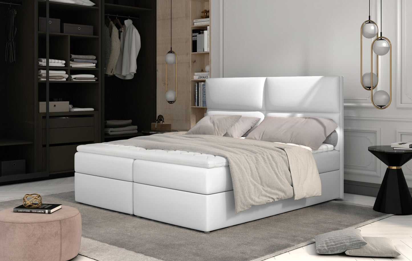 Continental Double Bed Risca 1 | size: Length: 210cm, Width: 165cm, Height: 124cm | color: Soft | image: 1 | variant: 1012122