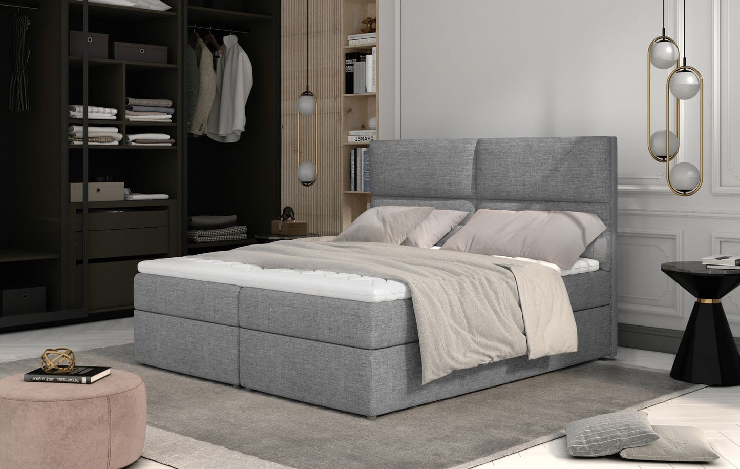 Continental Double Bed Risca | size: Length: 210cm, Width: 145cm, Height: 124cm | color: Sawana | image: 1 | variant: 1012114