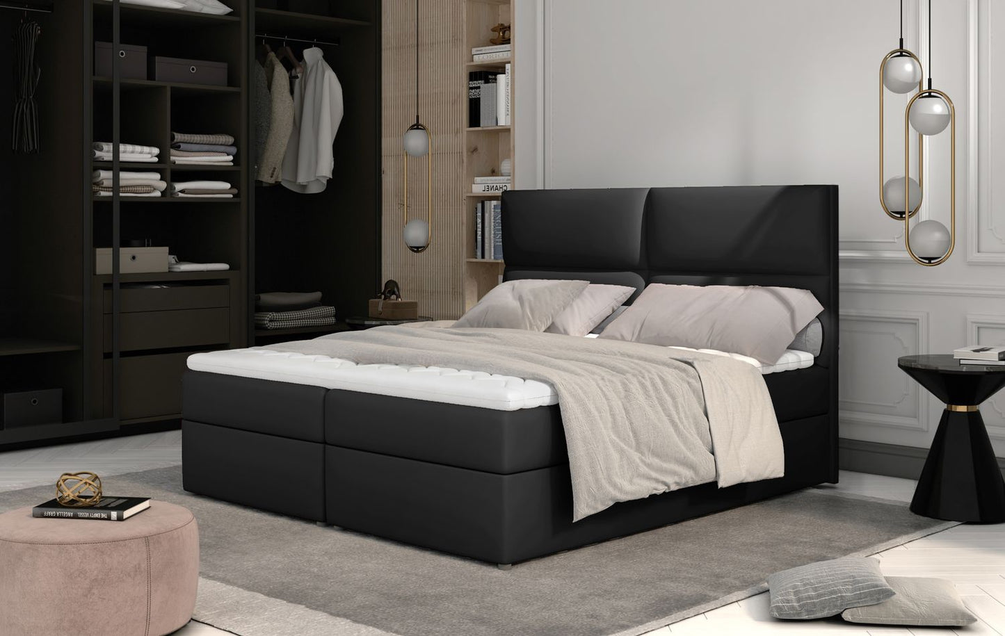 Continental Double Bed Risca | size: Length: 210cm, Width: 145cm, Height: 124cm | color: Soft | image: 1 | variant: 1012105