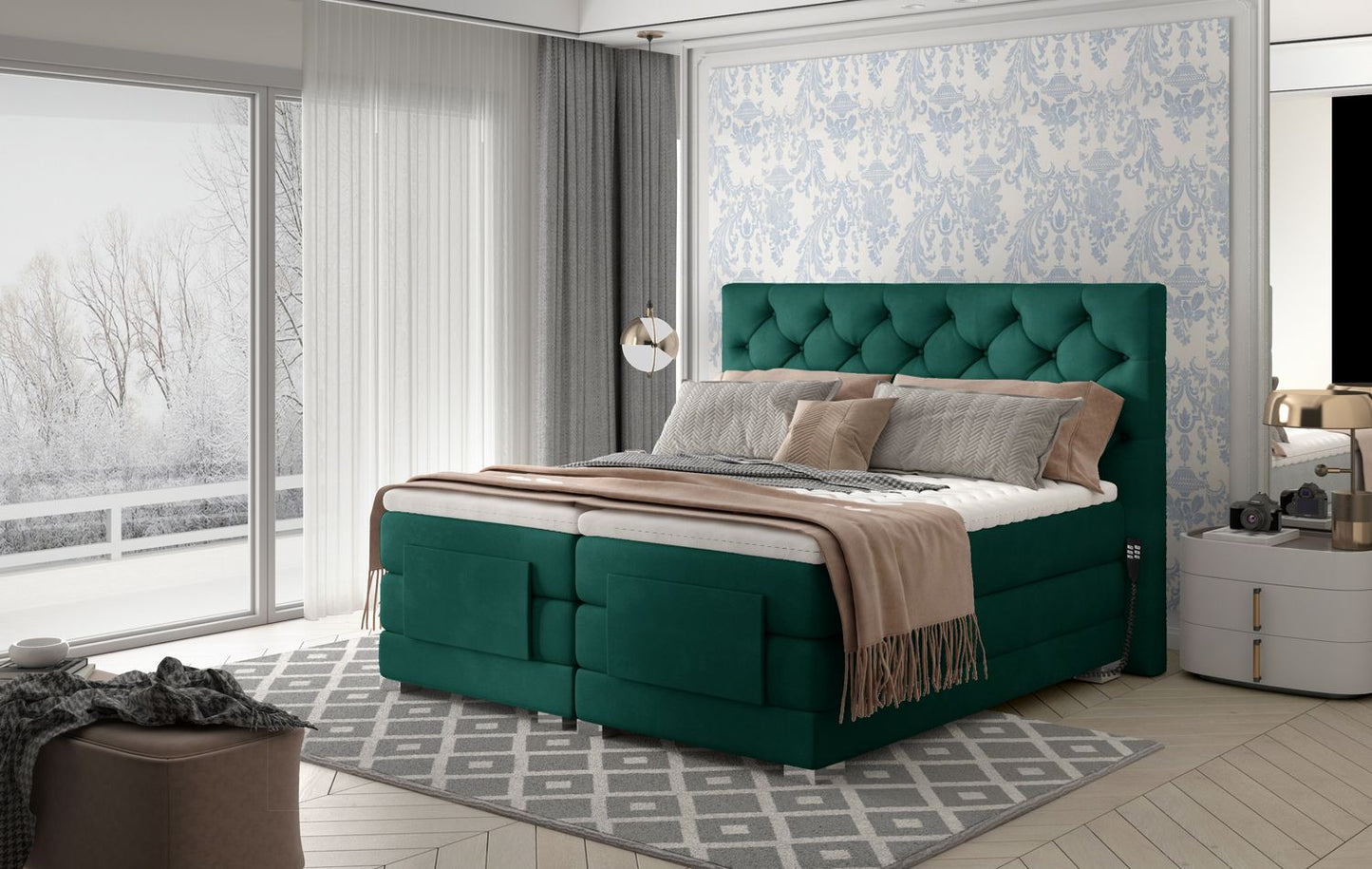 Continental Double Bed Sunderland 1 | size: Length: 217cm, Width: 178cm, Height: 130cm | color: Green | image: 1 | variant: 1012581