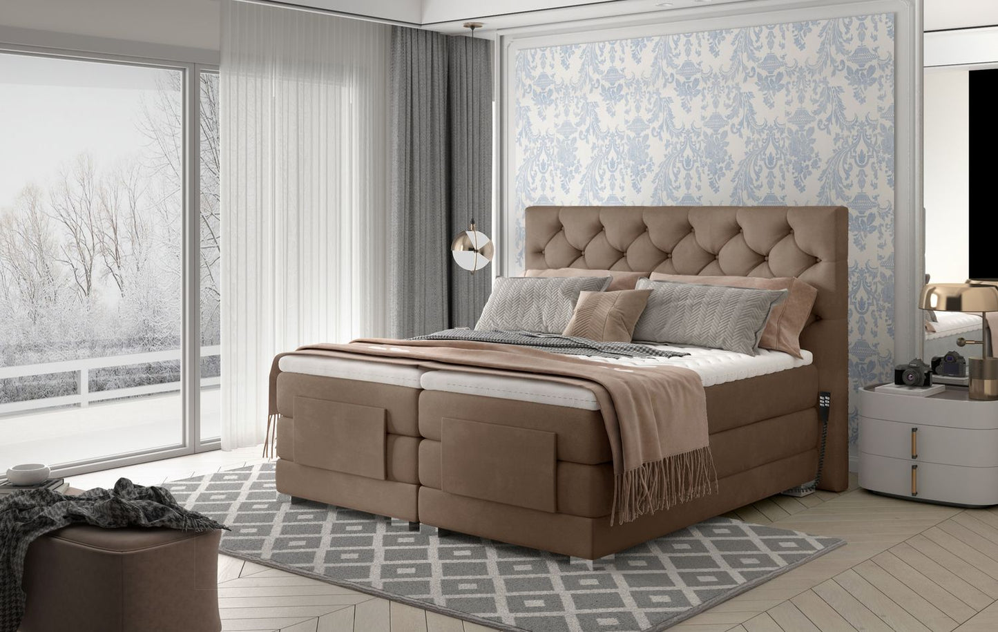 Continental Double Bed Sunderland 2 | size: Length: 217cm, Width: 198cm, Height: 130cm | color: Beige | image: 1 | variant: 1012597